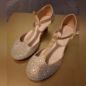 Link Sparkling Gold Kids T-Strap Heels